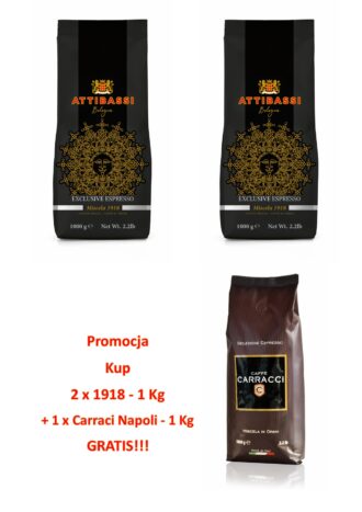 WIELKA PROMOCJA BLACK FRIDAY Attibassi Miscela 1918 - 2 sztuki ziarnista 1000g + Kawa Carraci Napoli 1000 g GRATIS!!!